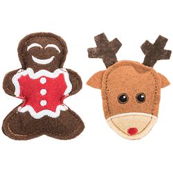 Xmas figure set - sada 2 vánočních hraček sob a perníček, 8 cm, filc