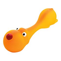 Psík ležící - tvar činky, se zvukem, 22 cm, latex, oranžová, HipHop