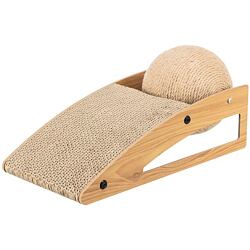 Škrabací rampa s míčem, 40 × 17 × 20 cm, dřevo/karton/sisal