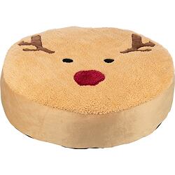 Xmas Cushion Moose - vánoční kulatý polštář sob, 60 cm, fleece/plyš, světlehnědá
