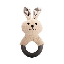 Kousátko králík s TPR kroužkem, se zvukem,  21 cm, krémová/šedá, HipHop