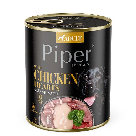 NEW PIPER s kuřecími srdíčky a špenátem, konzerva pro psy 800g