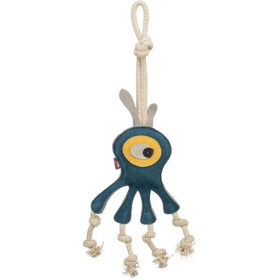 Monster - příšerka na laně, 47 cm, hračka pro psy,  100% pravá kůže/lano, petrolejová
