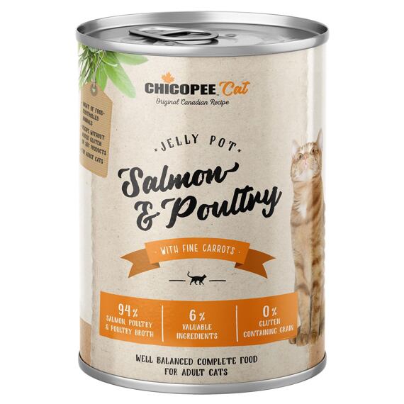 CHICOPEE ADULT JELLY losos, drůbeží konzerva pro kočky 400 g