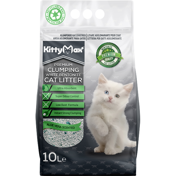KITTYMAX hrudkující, bezprašný bílý bentonit ALOE VERA  10 l