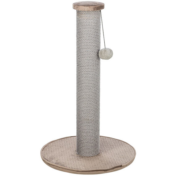 Škrabací sloupek LIVIA s plyšovou kuličkou, 64 cm, sisal/plyš, béžovošedá