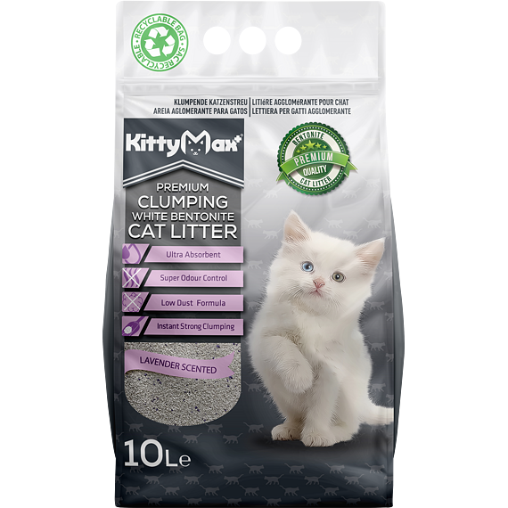 KITTYMAX hrudkující, bezprašný bílý bentonit LAVENDER  10 l