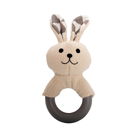Kousátko králík s TPR kroužkem, se zvukem,  21 cm, krémová/šedá, HipHop