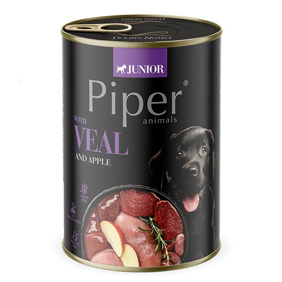 PIPER JUNIOR s telecím a jablky, konzerva pro štěňata 400g