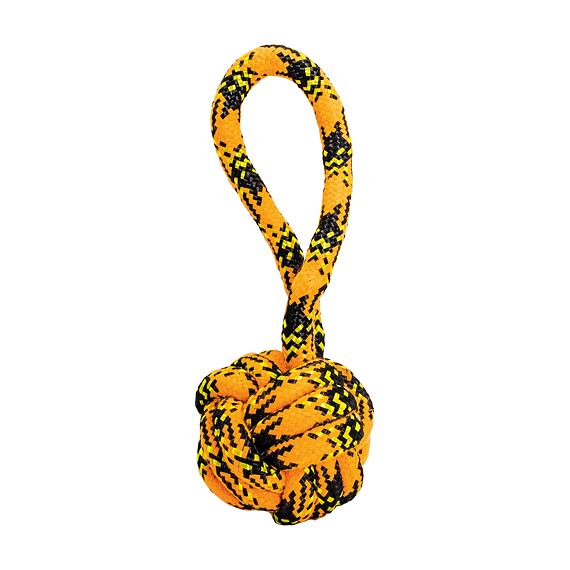 Přetahovadlo s uzlovaným míčem HipHop ROPE  ø 7cm /20 cm, neon oranžová, černá, žlutá