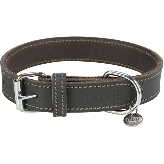 Obojek RUSTIC kožený, M: 37-44 cm/ 25 mm, šedá